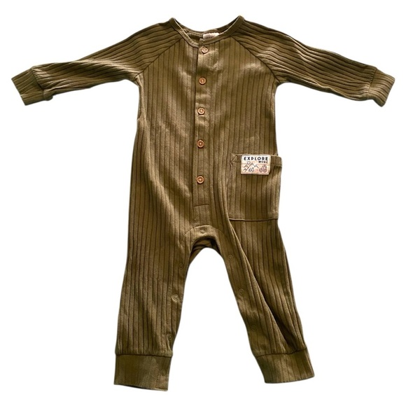 Okie Dokie Green Ribbed Footies One Piece - Picture 1 of 4